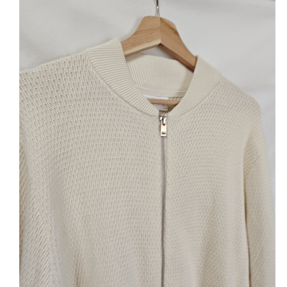Lindbergh White Textured Knit Full Zip Baseball Bomber Sweater Cardigan Cream L - Picture 3 of 10
